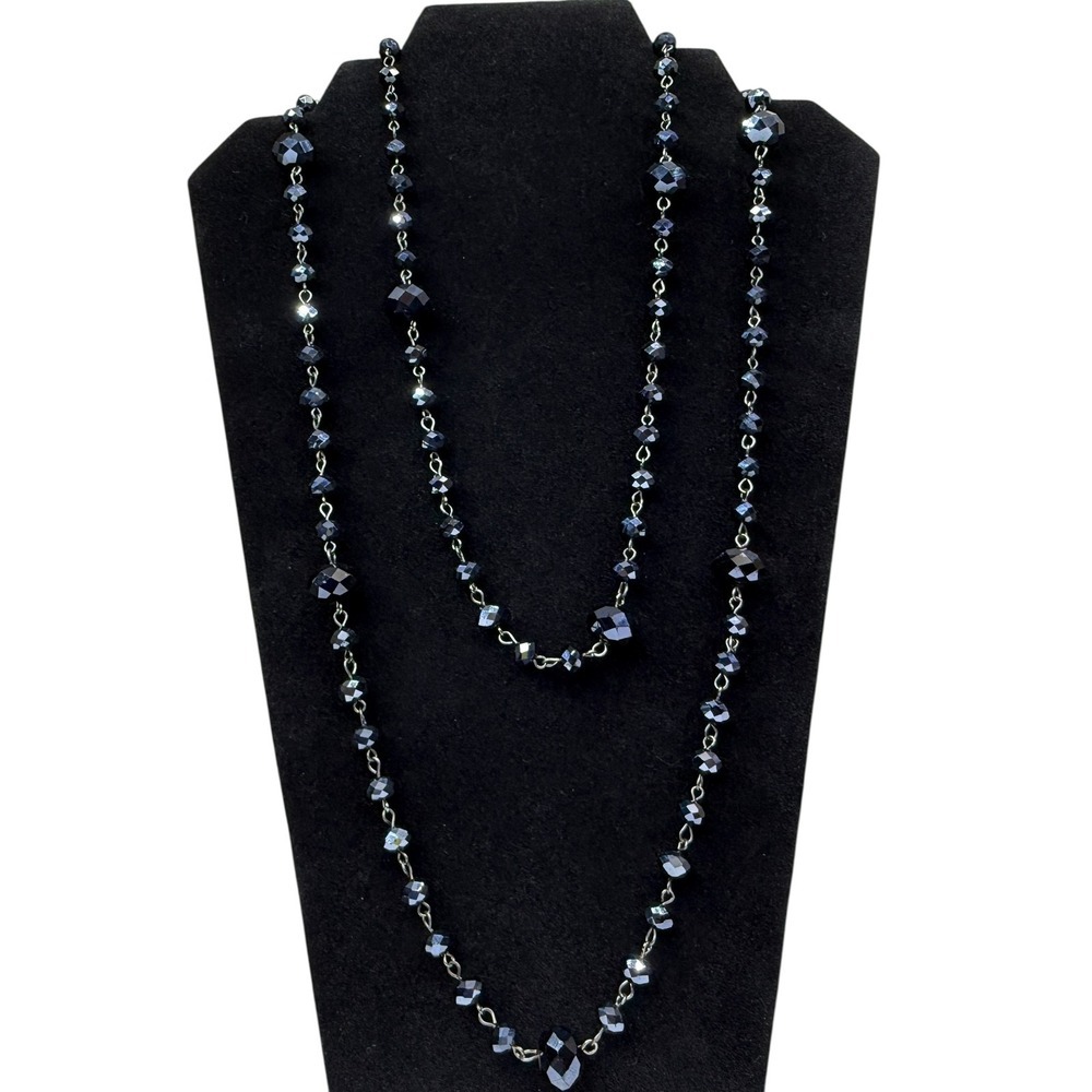 ALDO Iridescent Dark Blue Faceted Glass Bead Long Station Layer Necklace Jewelry